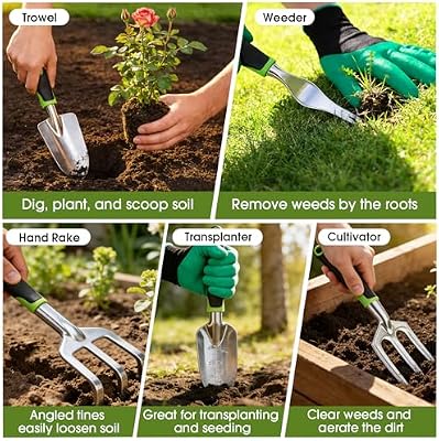WOWBOX Garden Tools Set, 10 PCS Heavy Duty Gardening Hand Tools Kit, Green — view 4