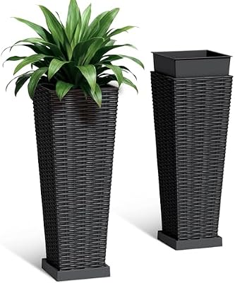Greesum Set of 2 Tall Plastic Planters with Saucer, 23 Inch, Black — view 2
