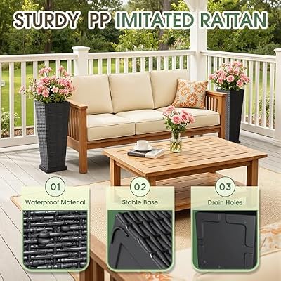 Greesum Set of 2 Tall Plastic Planters with Saucer, 23 Inch, Black — view 3