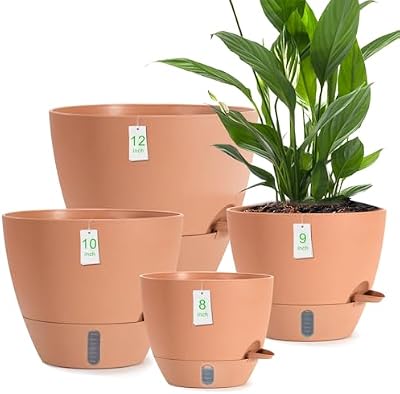 4 Pack Plant Pots,12/10/9/8/ Inch Self Watering Pots for Indoor/Outdoor Plants Deep Reservoir,Nursery Plantin… — view 2