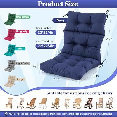 Rocking Chair Cushion, Waterproof and Fade-Resistant Adirondack Rocker Cushions, Indoor/Outdoor Rocking Chair… — view 3