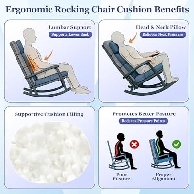 Rocking Chair Cushion, Waterproof and Fade-Resistant Adirondack Rocker Cushions, Indoor/Outdoor Rocking Chair… — view 4