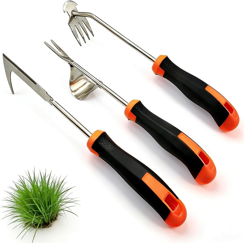 3 in 1 Garden Weeding Tool Set – Manganese Steel Weed Puller, Crack & Crevice Weeder, Ergonomic Scratch Tool…