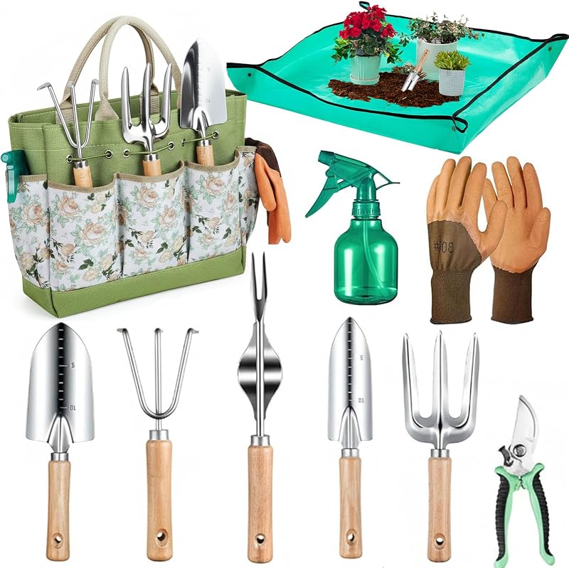 10-Piece Heavy Duty Garden Tool Set Green Gardening Essentials