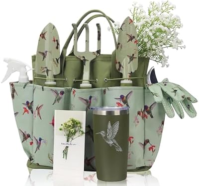 Garden Tool Set with Hummingbird Print, Heavy Duty Gardening Hand Tools with Garden Tool Bag,Gardening Gifts… — view 2