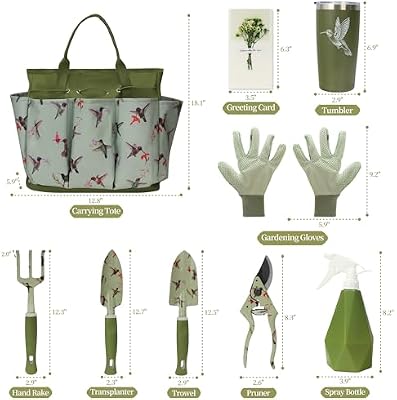 Garden Tool Set with Hummingbird Print, Heavy Duty Gardening Hand Tools with Garden Tool Bag,Gardening Gifts… — view 4