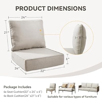 Outdoor Cushion Set for Furniture Patio Furniture, UV Resistant, Water Resistant - 6 Inch Thick Foam Garden C… — view 3