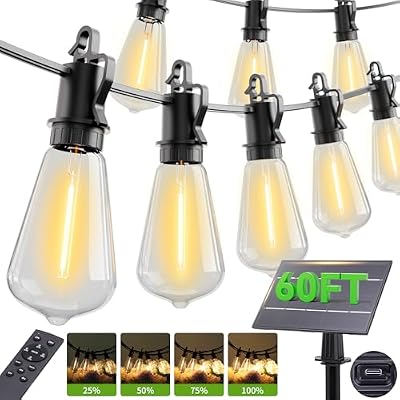 60FT Solar String Lights Outdoor Waterproof with Remote,Shatterproof ST38 20 LED Bulbs,2700K Dimmable Solar L… — view 2