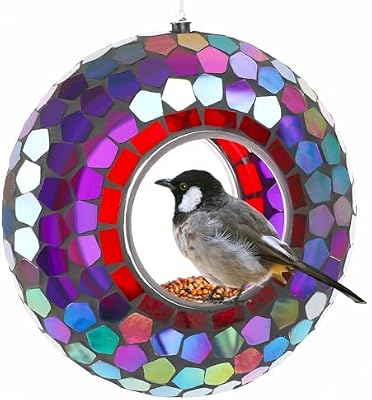 6 Inch Mosaic Glass Fly Through Bird Feeder for Outdoors, Purple — view 2