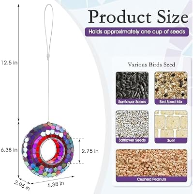 6 Inch Mosaic Glass Fly Through Bird Feeder for Outdoors, Purple — view 3