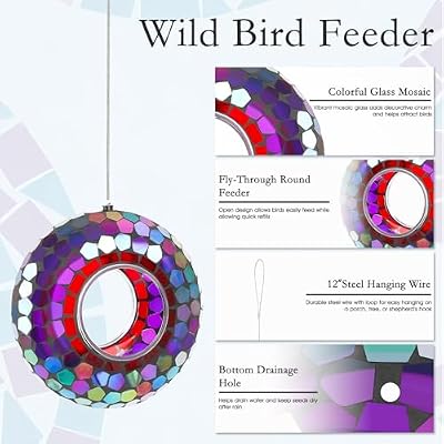 6 Inch Mosaic Glass Fly Through Bird Feeder for Outdoors, Purple — view 4