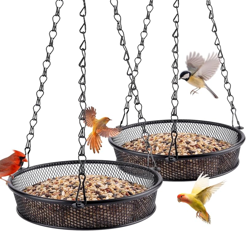 BOLITE Hanging Bird Feeder, Platform Feeders for Outdoors, Metal Mesh