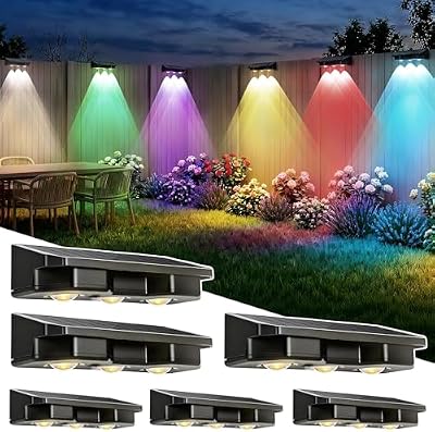Solar Fence Lights Outdoor 6 Pack, Warm White & 8 Colors & RGB, IP65 Waterproof LED Deck Light, Dusk to Dawn… — view 2