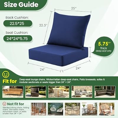 Outdoor Deep-Seat Cushion Set, 24*24*5.75inch, Navyblue, Set of 1 — view 3