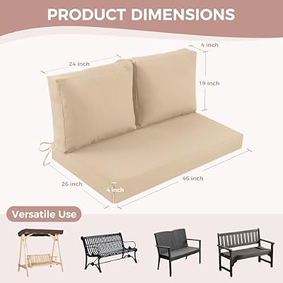 Outdoor Loveseat Cushions, 46×26×4 Inch, Waterproof, Beige — view 3