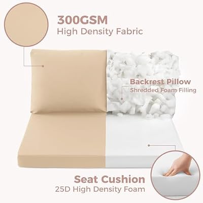 Outdoor Loveseat Cushions, 46×26×4 Inch, Waterproof, Beige — view 4