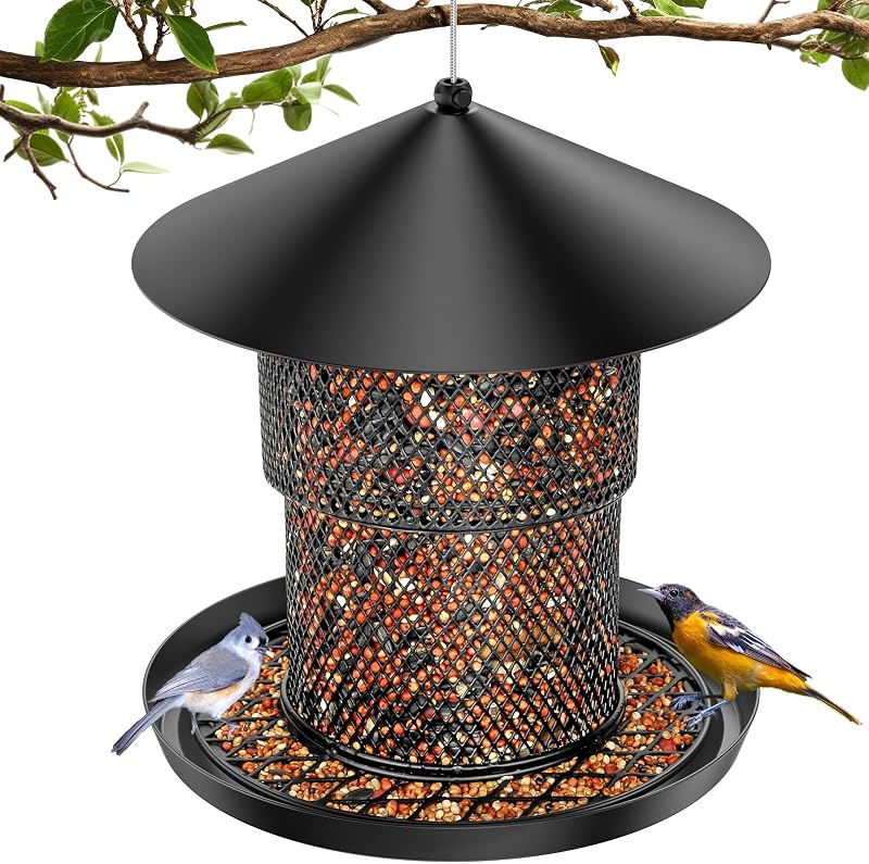 Bird Feeder for Outdoor, 3.6LB All Metal with Roof, Chew Proof
