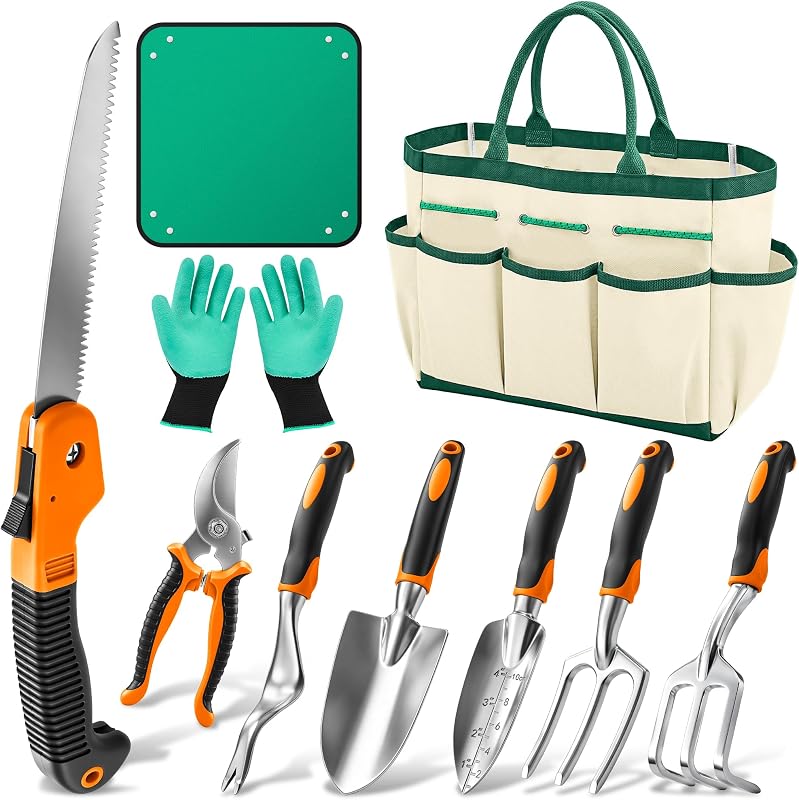 Garden Tool Set Gardening Tools - Heavy Duty Aluminum Tool Kit with Non-Slip Handle, Gardening Gloves and Too…