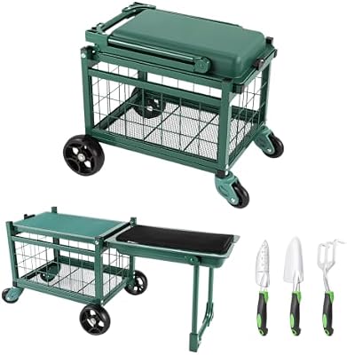 Rolling Garden Cart with Tool Bag and 3-Piece Garden Tools Set, Garden Work Seat and Heavy-Duty Wagons with 3… — view 2