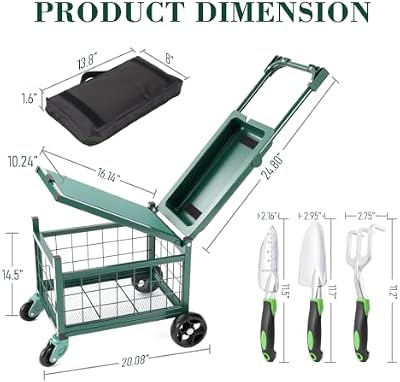 Rolling Garden Cart with Tool Bag and 3-Piece Garden Tools Set, Garden Work Seat and Heavy-Duty Wagons with 3… — view 3