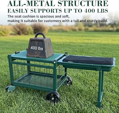 Rolling Garden Cart with Tool Bag and 3-Piece Garden Tools Set, Garden Work Seat and Heavy-Duty Wagons with 3… — view 4