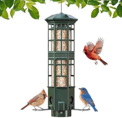 Squirrel Proof Bird Feeder, Chew-Resistant Metal Hanging Bird Feeder for Outdoors Gravity Spring Mechanism, 3… — view 2