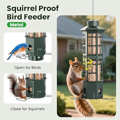 Squirrel Proof Bird Feeder, Chew-Resistant Metal Hanging Bird Feeder for Outdoors Gravity Spring Mechanism, 3… — view 3