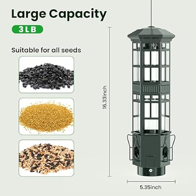 Squirrel Proof Bird Feeder, Chew-Resistant Metal Hanging Bird Feeder for Outdoors Gravity Spring Mechanism, 3… — view 4