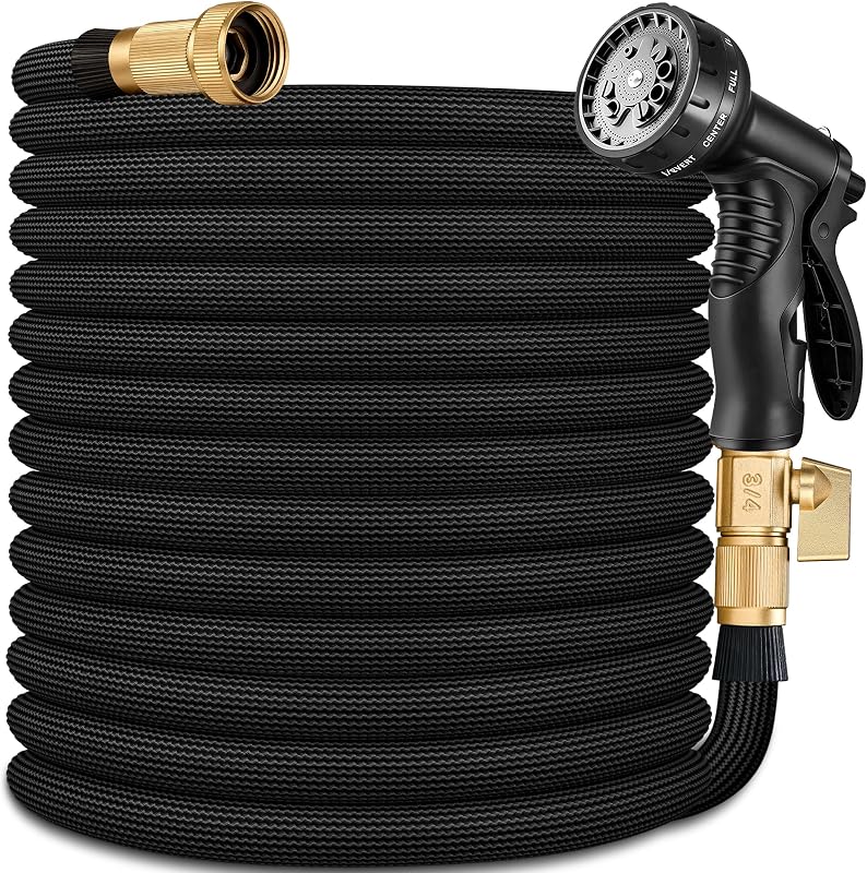Flexible Garden Hose 25 FT, Ultra Lightweight Water Hoses 25FT w/10 Function Sprayer and 3/4" Brass Fittings,…