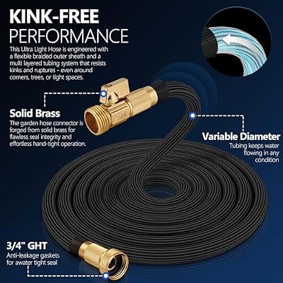 Flexible Garden Hose 25 FT, Ultra Lightweight Water Hoses 25FT w/10 Function Sprayer and 3/4" Brass Fittings,… — view 3