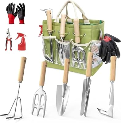 Garden Tools Set, 9-Piece Heavy Duty Gardening Tools with Clear Pocket Tote Bag, Stainless Steel Garden Hand… — view 2