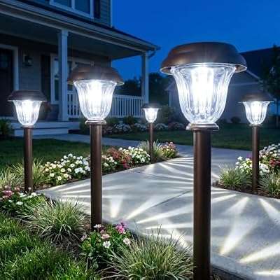 DERAYSION 8 Pack Solar Lights Outdoor Pathway, Stainless Steel Glass Solar Garden Lights, Auto On/Off Long-La… — view 4