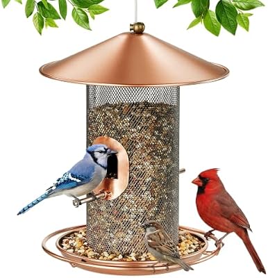Hanging Bird Feeder Outdoor Metal Mesh Tube 360° Feeding 2 Extra Perches — view 2