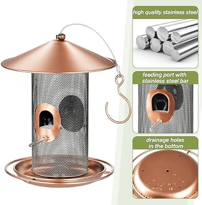 Hanging Bird Feeder Outdoor Metal Mesh Tube 360° Feeding 2 Extra Perches — view 4