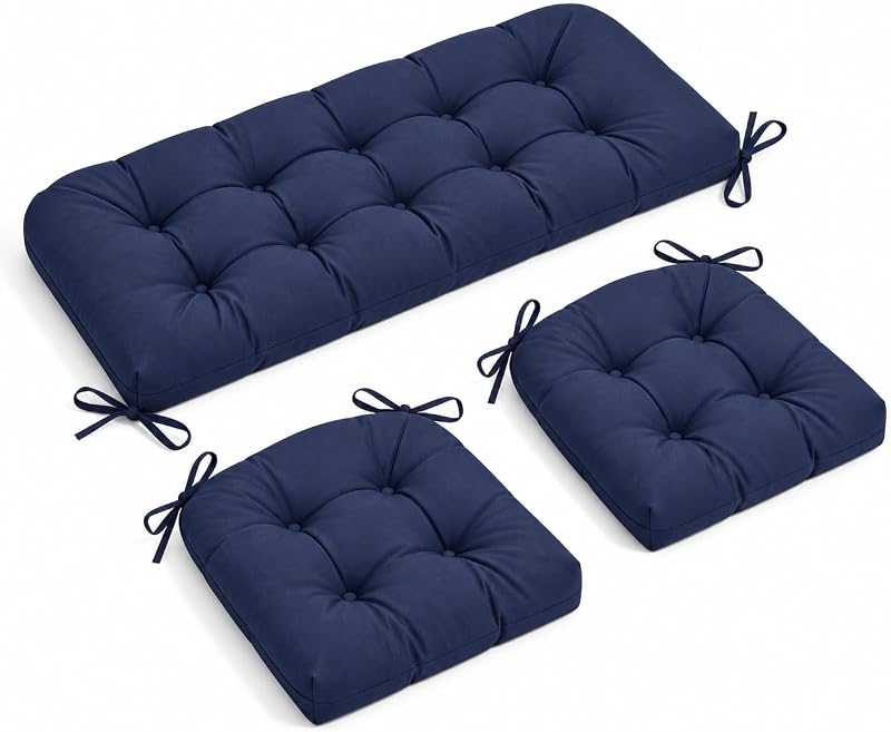 Outdoor Wicker Chair Cushions Set of 3, Waterproof Patio Furniture Cushions with Ties,1 Loveseat + 2 U-Shaped…