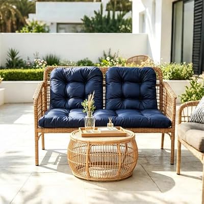 Outdoor Wicker Chair Cushions Set of 3, Waterproof Patio Furniture Cushions with Ties,1 Loveseat + 2 U-Shaped… — view 3