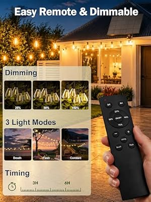 50FT Solar String Lights Outdoor, Dimmable Patio Lights Solar Powered with Remote & USB Port 18+1 LED Shatter… — view 4