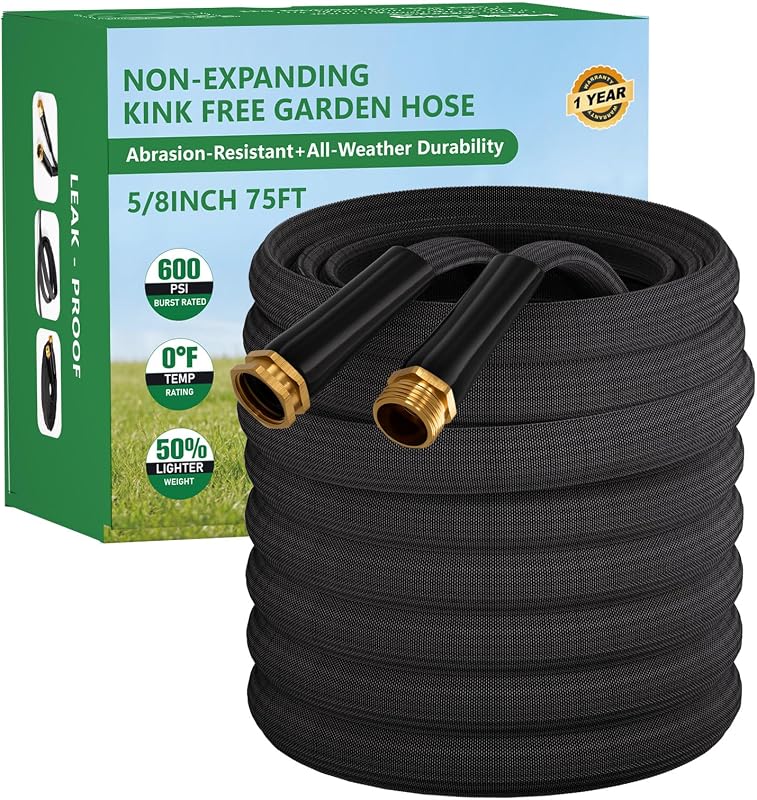 Garden Hose 75FT, Non-Expanding Water Hose Ultra Lightweight, Kink-Free, Burst-Resistant, Lead-Free, Durable…