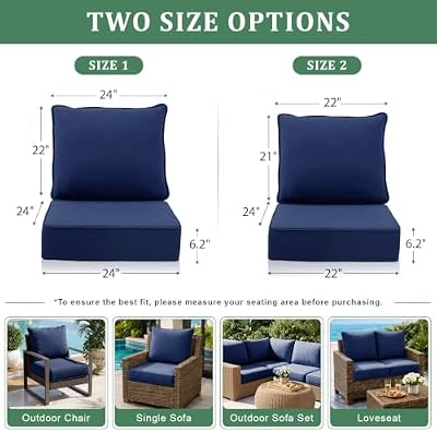 Outdoor Chair Cushions 24 x 24 x 6 Inch, 100% Olefin Patio Furniture Cushions, Water & Fade Resistant Deep Se… — view 4