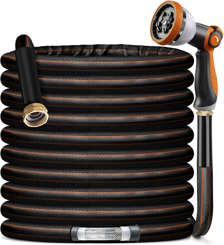 Garden Hose Water Hose – 100ft Lightweight Flexible Outdoor Hose, Kink-Free, Weather Resistant, 3/4” Metal Fi…