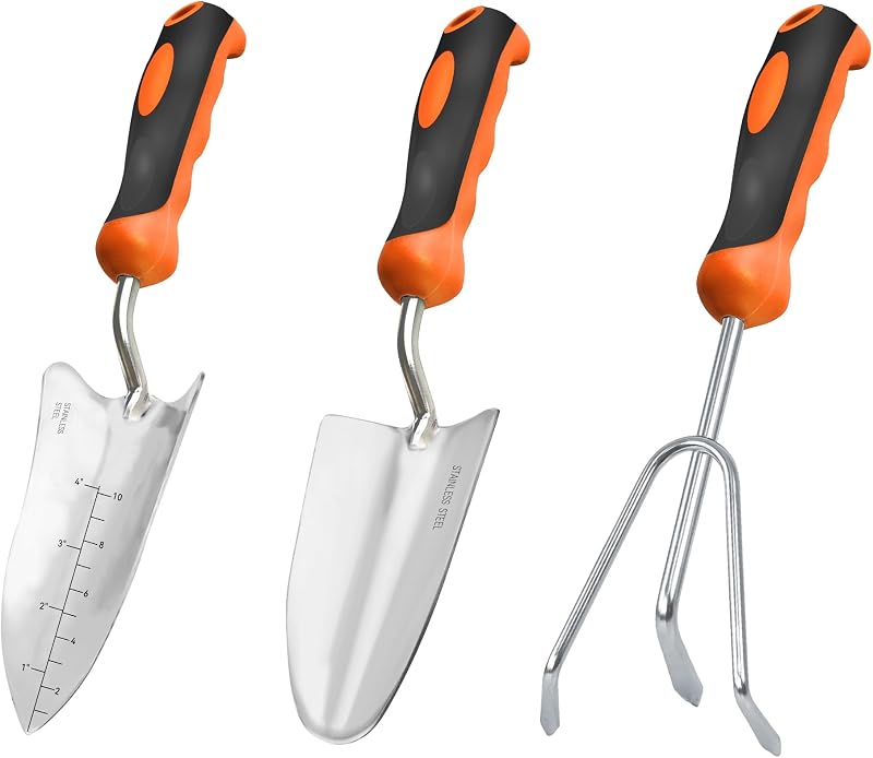 Garden Tool Set with Heavy-Duty Trowel, Transplanter & Cultivator